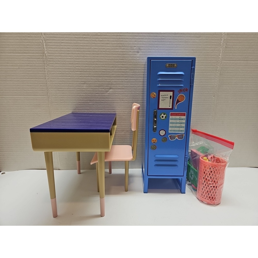 Our Generation School‎ Academy Desk & Pink Chair, Blue Locker & Extras